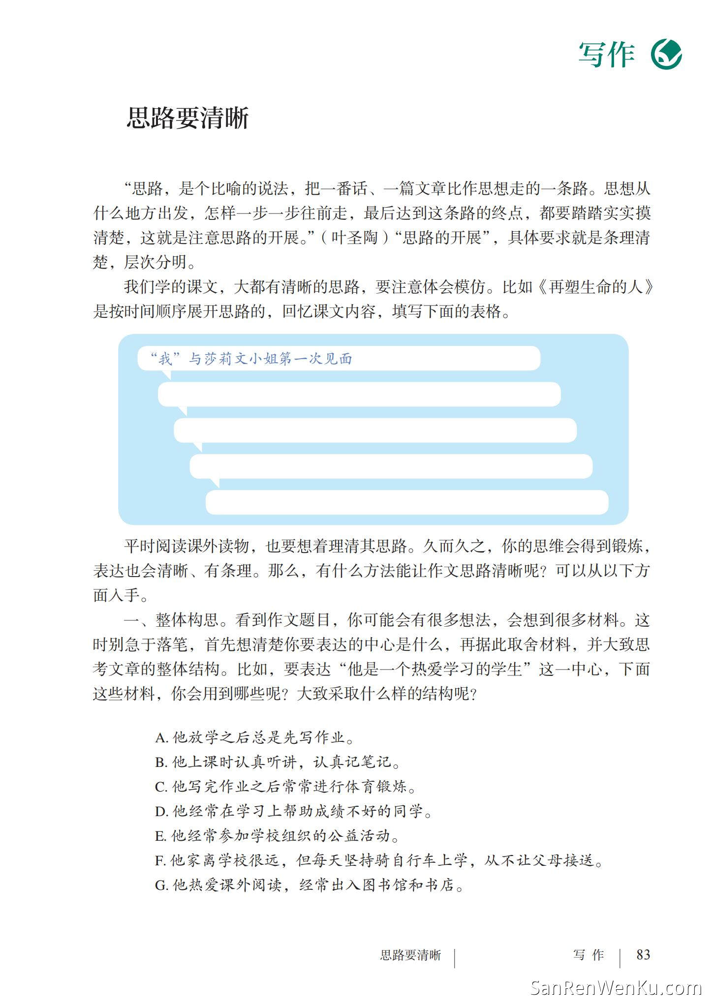写作:思路要清晰 - 人教版语文7上_89